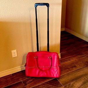 XL faux leather rolling briefcase/travel bag, bright red.